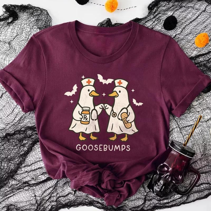 Funny Goosebumps Nurse Ducks Halloween T-Shirt | Cute Spooky Ghost Goose Tee Hoodie, Sweatshirt | CiraTrend.com