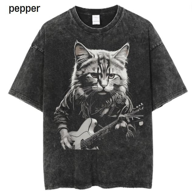 Funny Guitar Cat - Rock Cat Playing Guitar Music cute cat T-Shirt, Rock Cat Playing Guitar Vintage Shirt, Retro Funny...