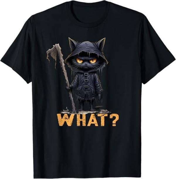 Funny Halloween Shirts For Men, What Cat Black Cat Halloween Scary Cat Angry Cat Funny T-Shirt Menswear
