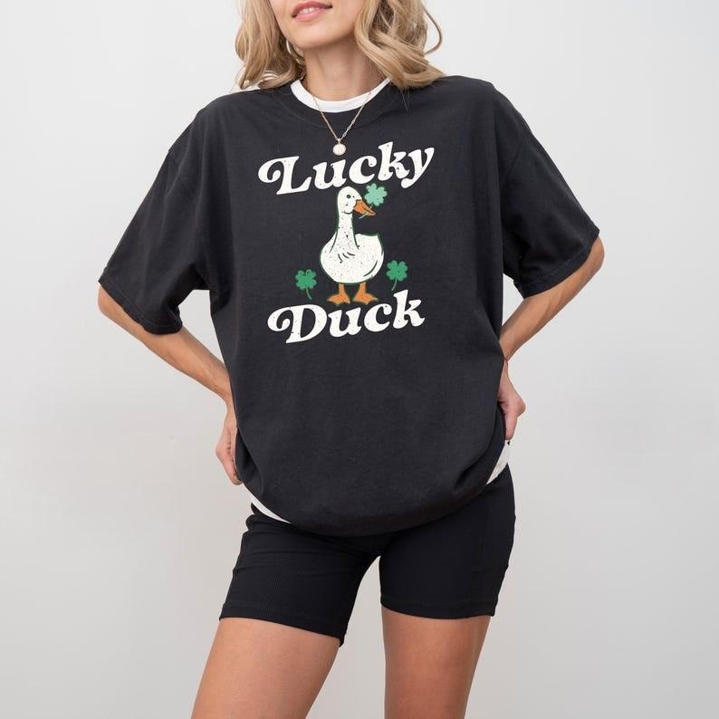 Funny Luck Duck Tshirt, Funny St Patrick's Tee, St Patty's Shirt, Irish Party T-Shirt, Woman Irish Clothing, Lucky Outfit...