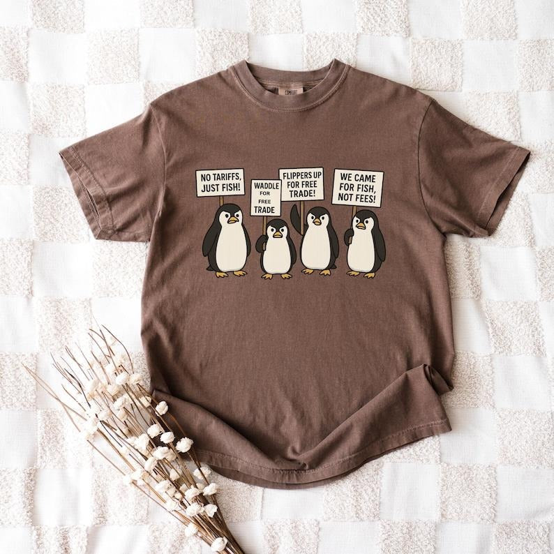 Funny Picketing Penguins Against Tariffs Shirt Unisex Funny Anti-Fascism Tee Resist T-Shirt Hoodie, Sweatshirt