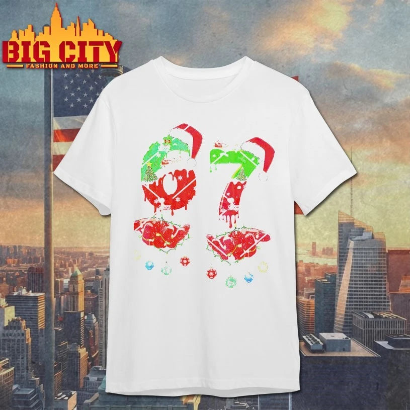 Funny Six Seven 67 Meme 6 7 Christmas Santa Hand shirt