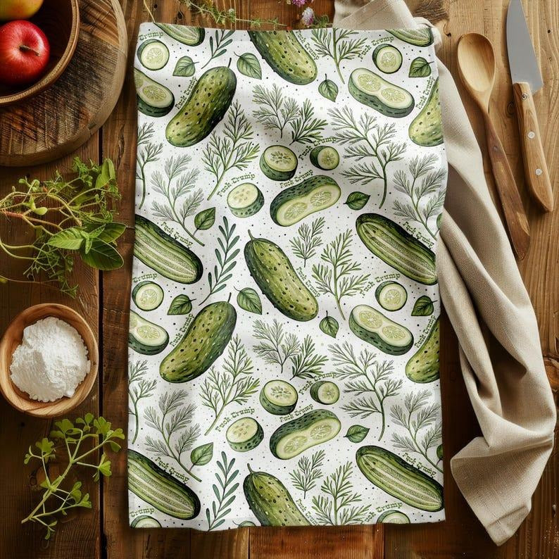 Funny Subtle F Trump Pickles And Dill Towels, Anti Trump Mother's Day, Mature Kitchen Decor, Housewarming Gift, Democrat...