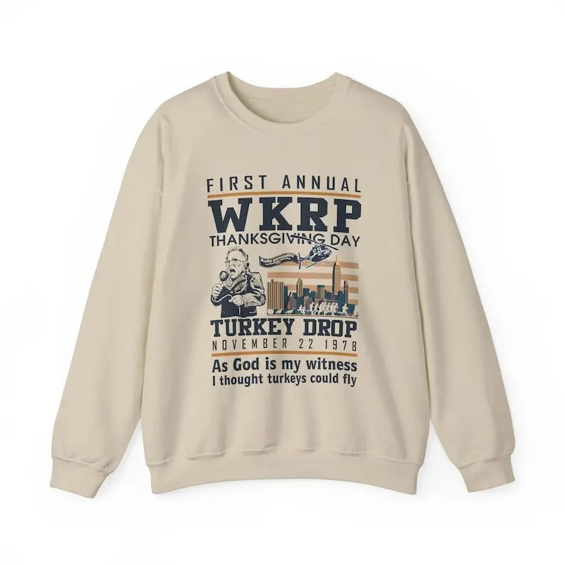 Funny Thanksgiving WKRP Turkey Drop Sweatshirt, Long Sleeve Sweatshirt, Hoodie