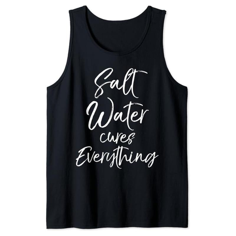 Funny Vacation Tank Top, Cute Beach Vacation Gift Women's Salt Water Cures Everything Tank Top Unisex Casual Cotton...