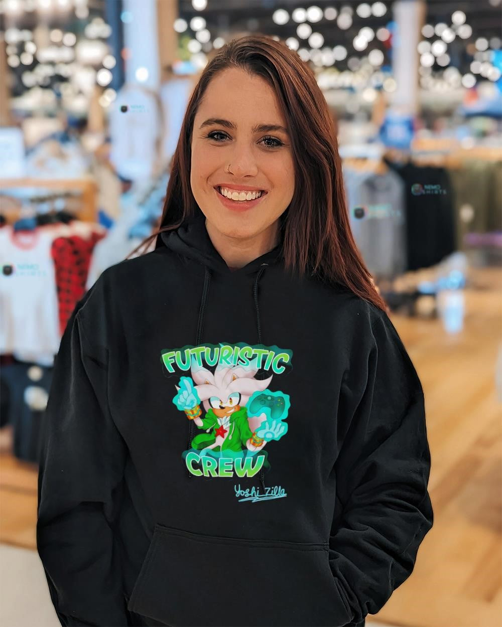 Futuristic crew hedgehog graphic shirt