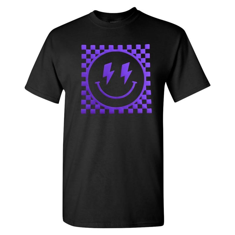 GILDAN - Purple Puff Checkered Happy Face T-Shirt Hoodie, Sweatshirt | CiraTrend.com