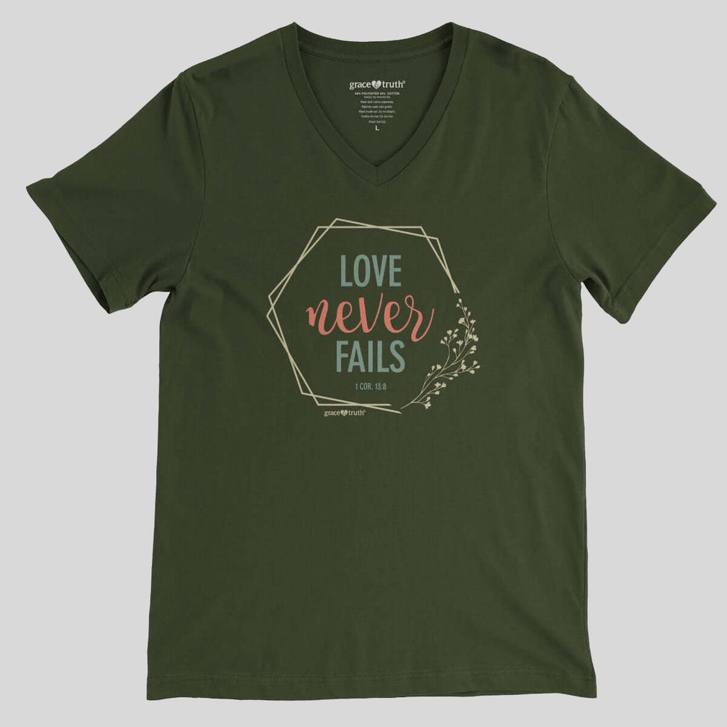 grace & truth Womens V-Neck T-Shirt Love Never Fails Hoodie, Sweatshirt | CiraTrend.com (Image 1)