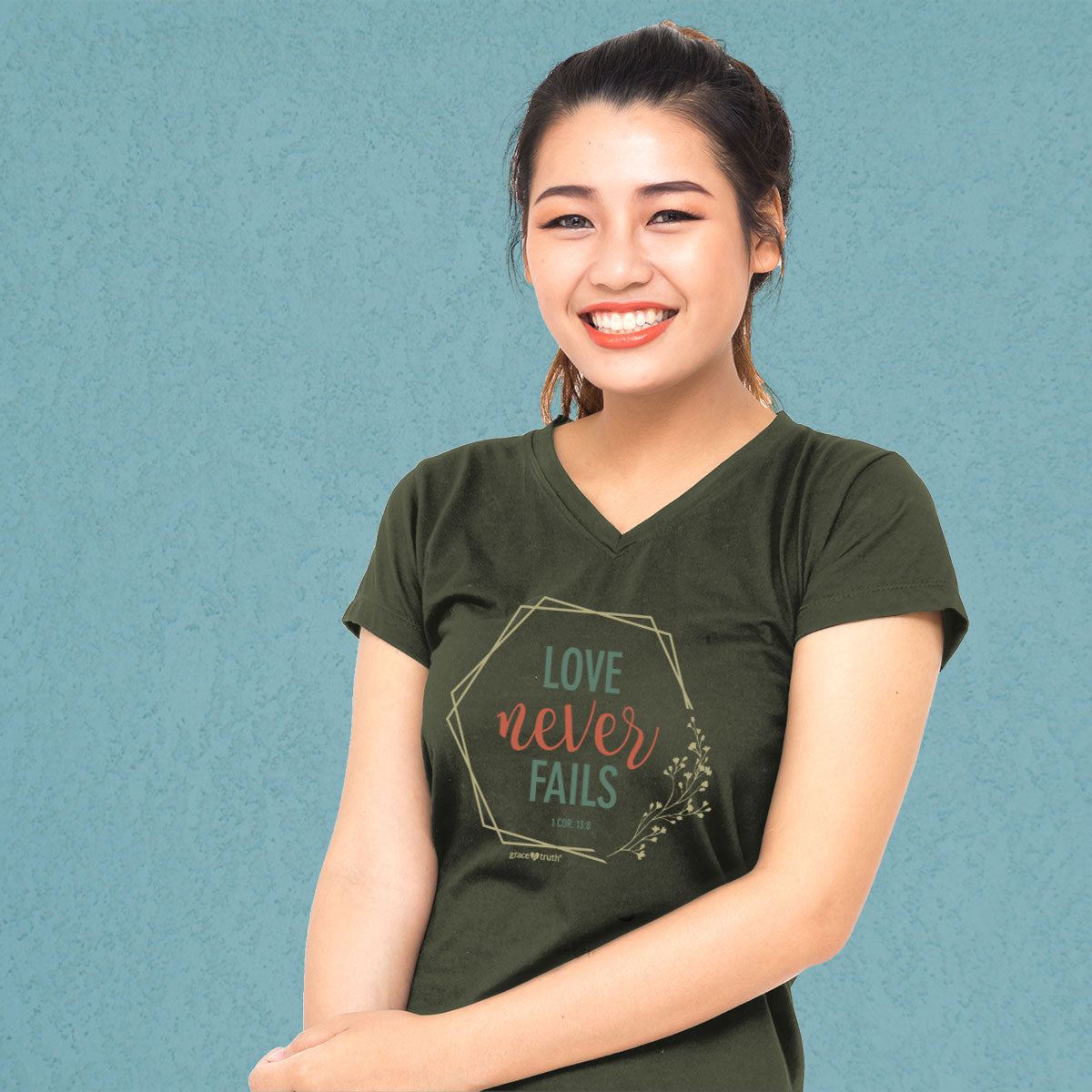 grace & truth Womens V-Neck T-Shirt Love Never Fails Hoodie, Sweatshirt | CiraTrend.com (Image 3)