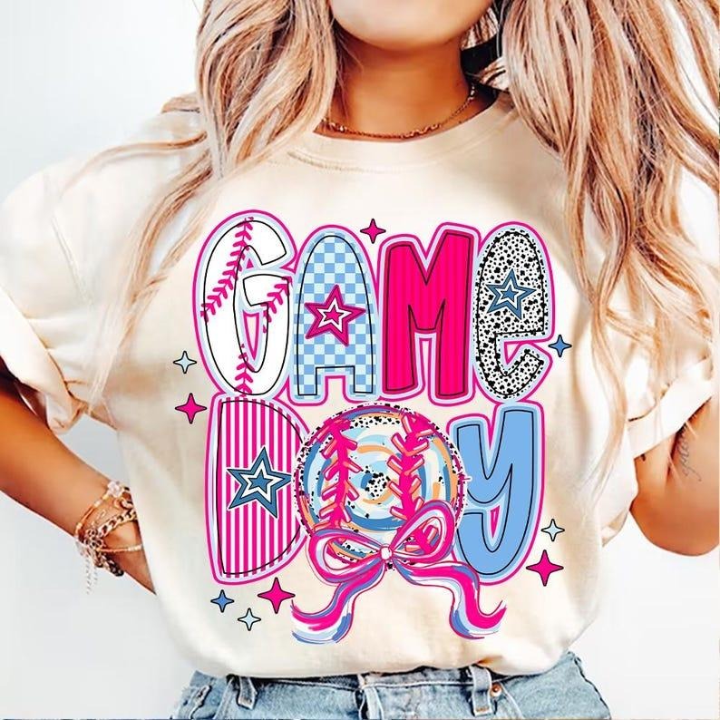 Game Day Baseball Coquette tshirt, Brushstroke Baseball Coquette sweatshirt, Tis the Season sweatshirt, Baseball Bow...