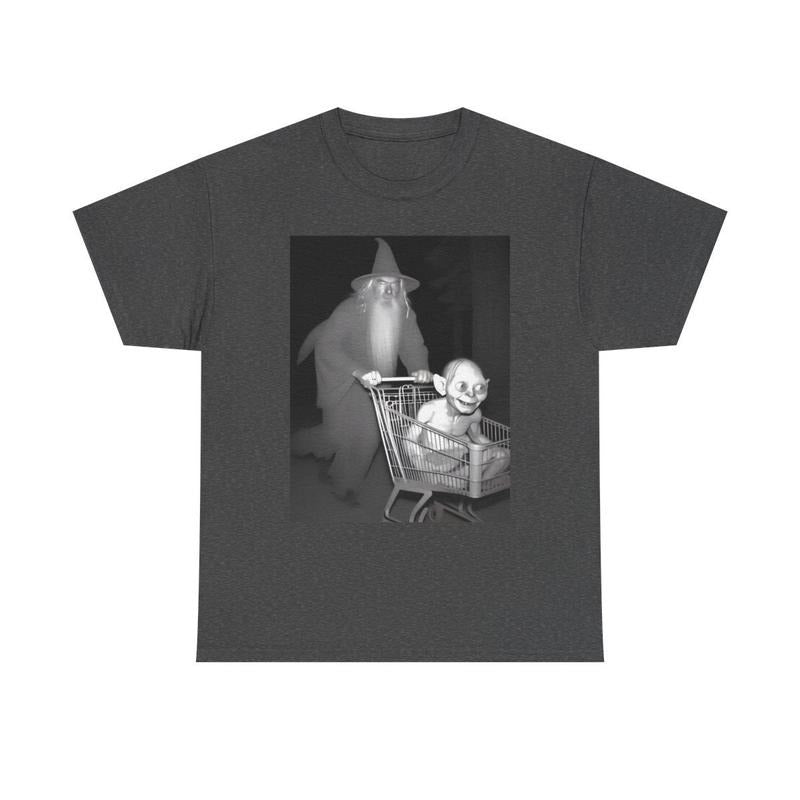 Gandalf Pushing Gollum in Shopping Cart Unisex Funny T-Shirt - Whimsical Middle Hoodie, Sweatshirt | CiraTrend.com