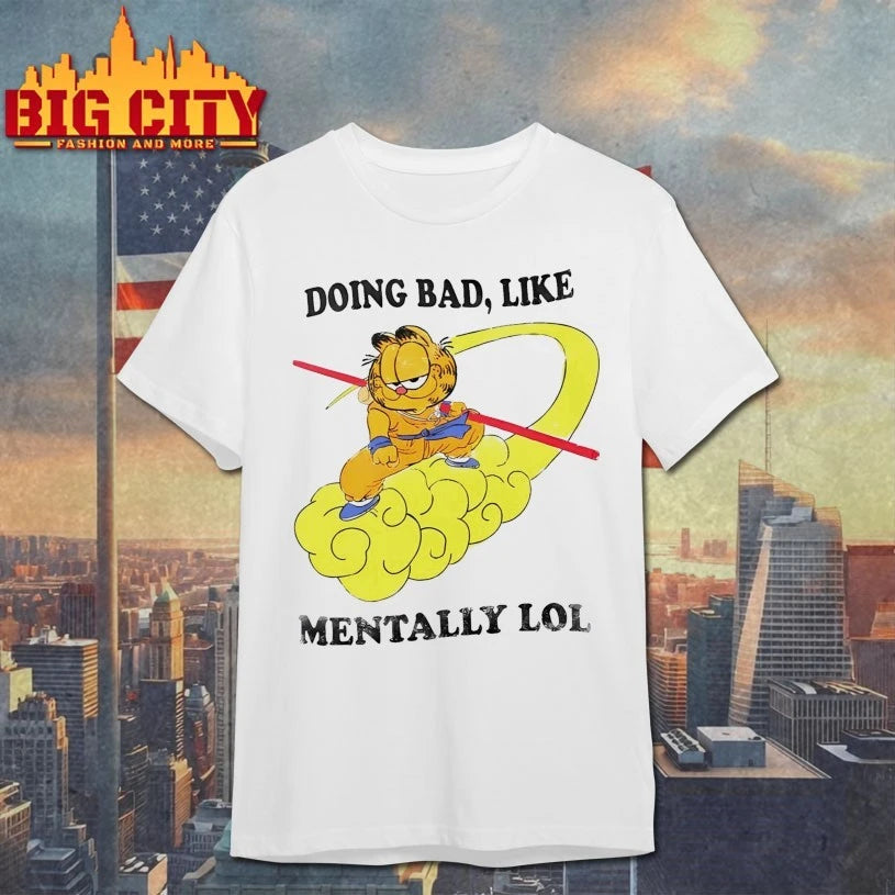 Garfield x Goku Doing Bad Like Mentally Lol shirt