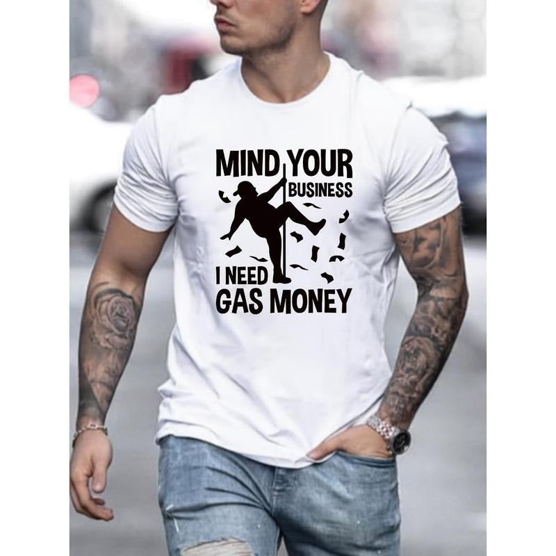 Gas Money Print Men's Crew Neck Fashionable Short Sleeve Sports T-shirt, Comfortable And Versatile, For Summer And...