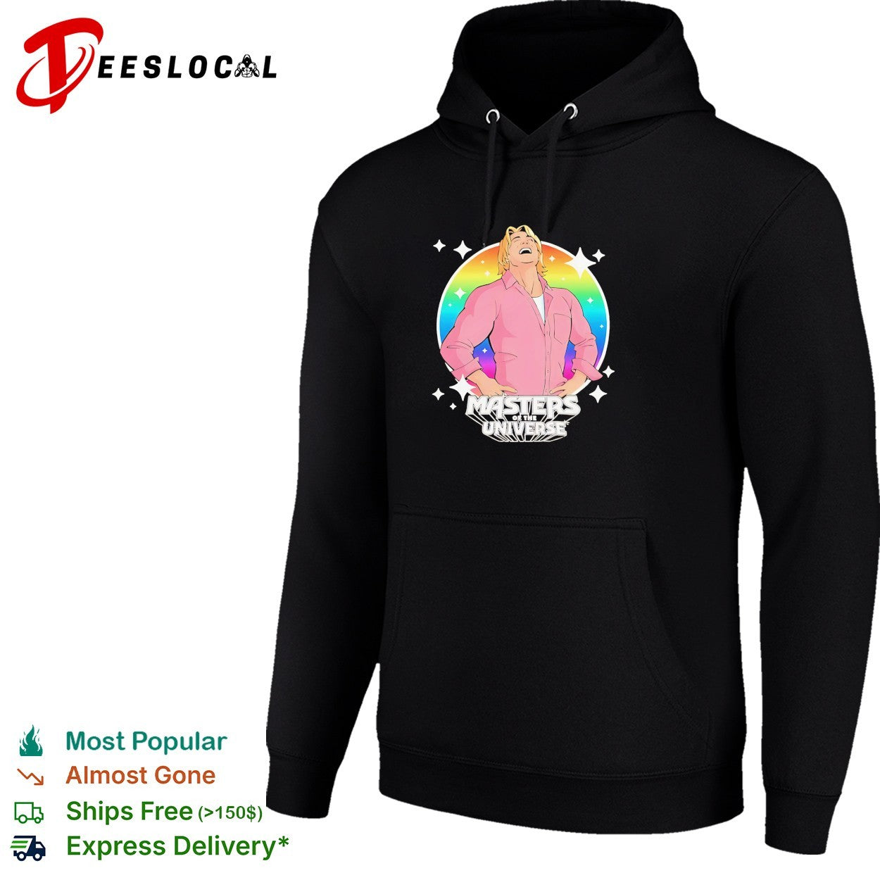 Gay man laughing Masters of the universe rainbow shirt