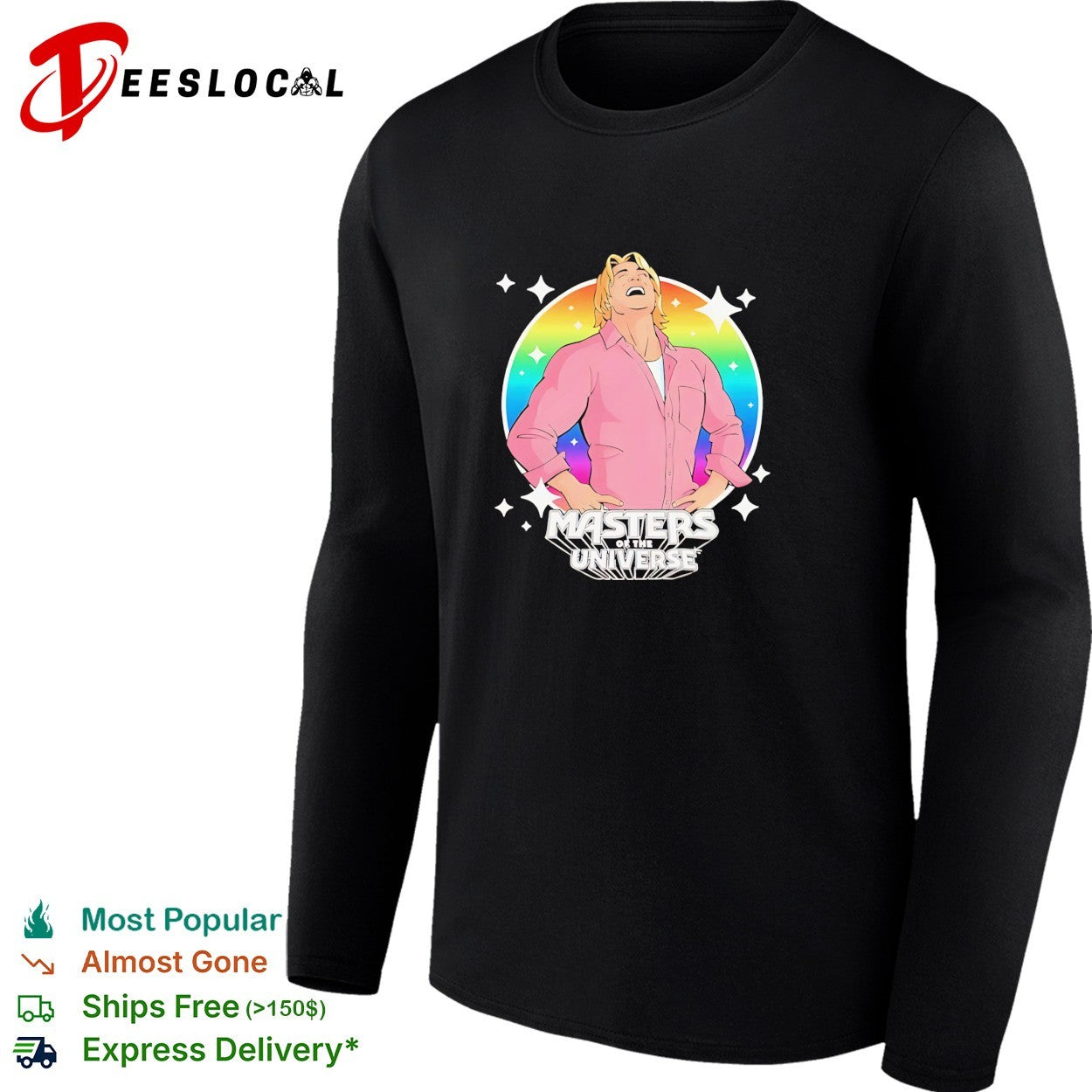 Gay man laughing Masters of the universe rainbow shirt