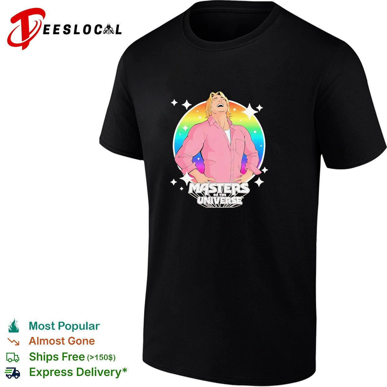 Gay man laughing Masters of the universe rainbow shirt