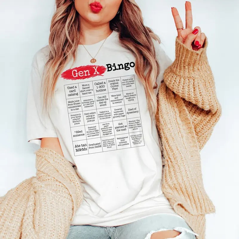 Gen X Bingo T-Shirt, Generation X Shirt, Retro Gen X Graphic Shirt, Generation X Shirt, Full Size, Full Colors Cotton Top...