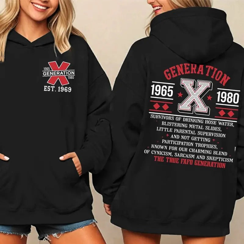 Gen X Proud Members Of Gen X New, Funny Hoodie Casual Street Style Fleece Fabric Pullover Hooded Sweatshirt Tops Trendy...