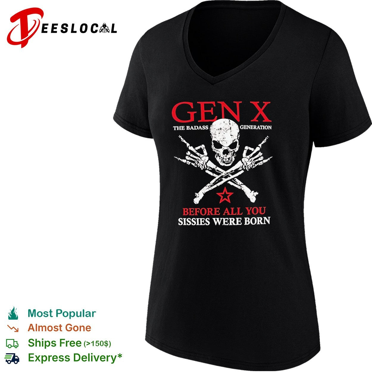 Gen X the badass generation skeleton hand skull shirt