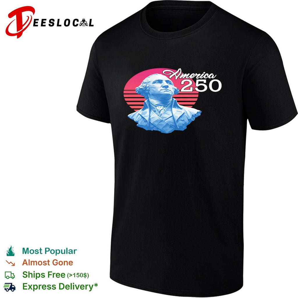 George Washington America 250 Red Sunset Synthwave Style Patriotic Independence shirt