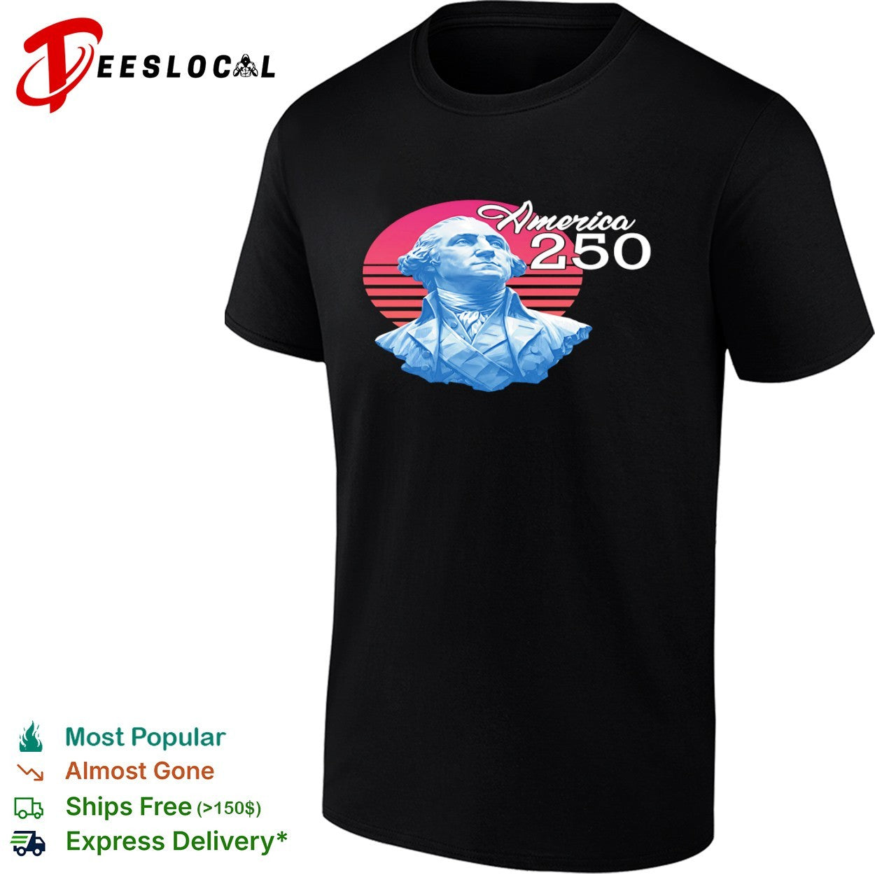 George Washington America 250 Red Sunset Synthwave Style Patriotic Independence shirt