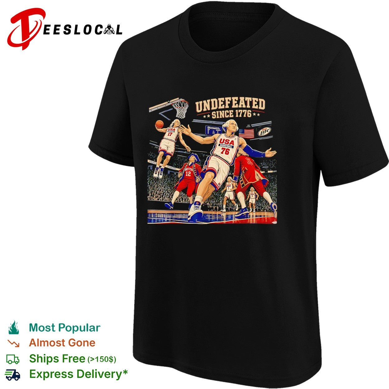 George Washington USA Basketball Undefeated Since 1776 British 12 Parody shirt
