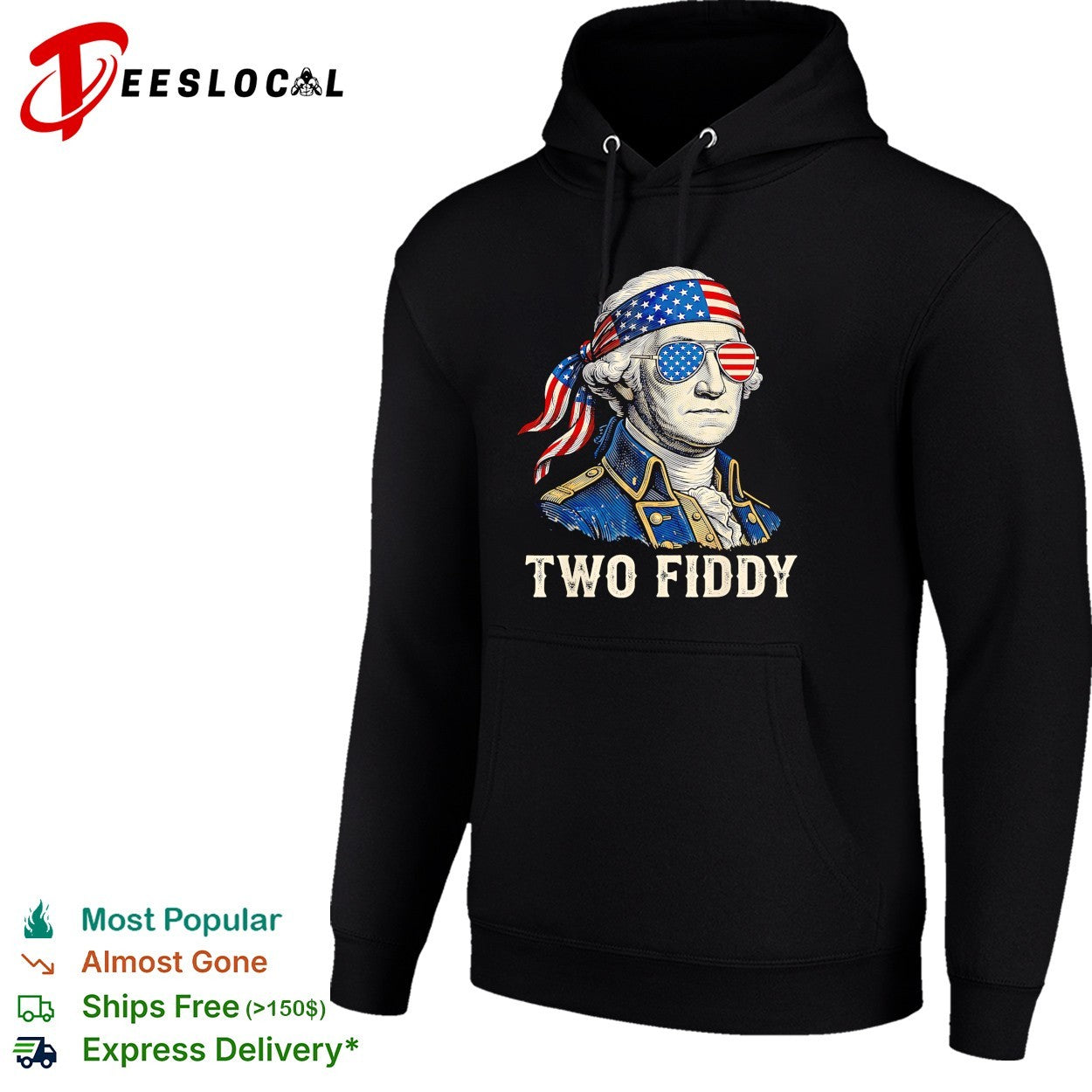 George Washington wearing flag bandana Two Fiddy shirt