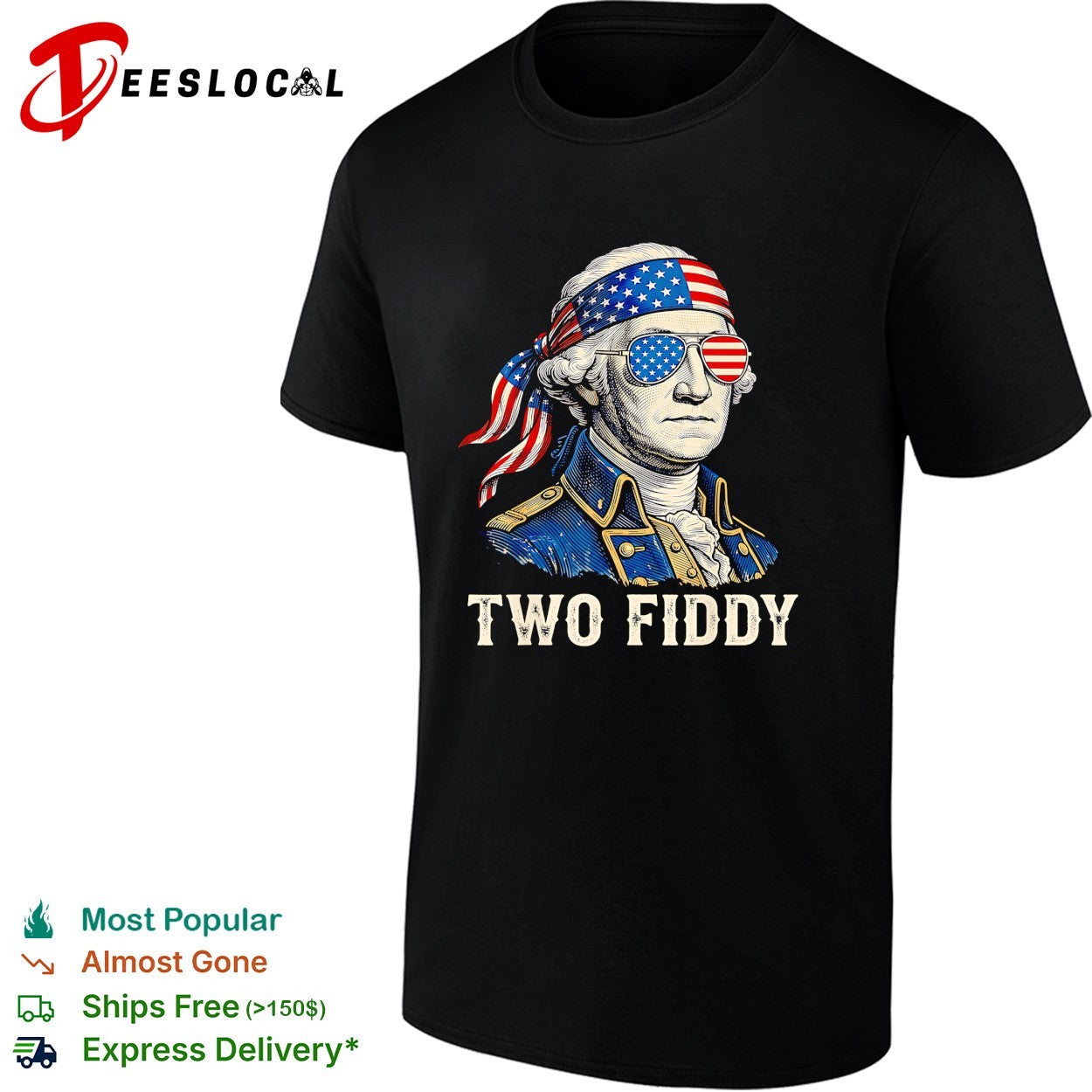 George Washington wearing flag bandana Two Fiddy shirt