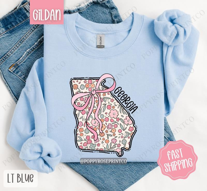 Georgia Floral Sweatshirt, Cute Georgia Sweatshirt, Georgia State Sweatshirt T-Shirts, Hoodie | CiraTrend.com