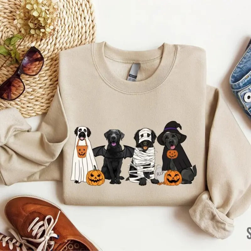 Ghost Black Dogs Labrador Halloween Sweatshirt, Ghost Dogs Sweatshirt, Halloween Dog Sweatshirt, Fall Spooky Season, Dog...