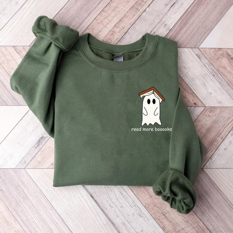 Ghost Book Sweatshirt, Ghost Book Read More Booooks Sweahirt, Ghost Shirt, Fall Spooky Season Sweater, Cute Ghost Book...