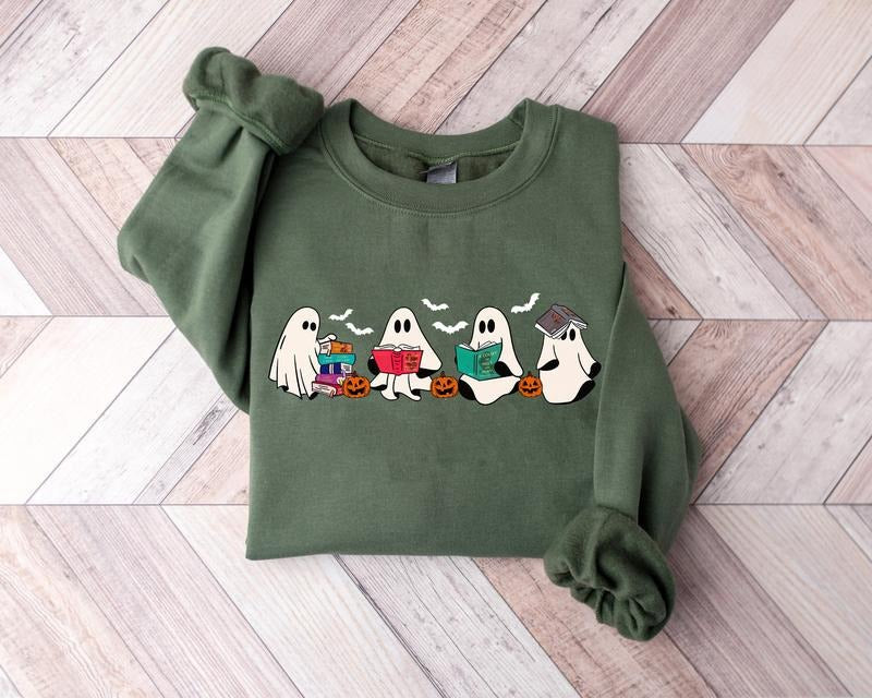 Ghost Book Sweatshirt, Halloween Book T-shirt, Bookish Ghost Sweatshirt, Ghost Sweatshirt, Ghost Reading Book Shirt,...