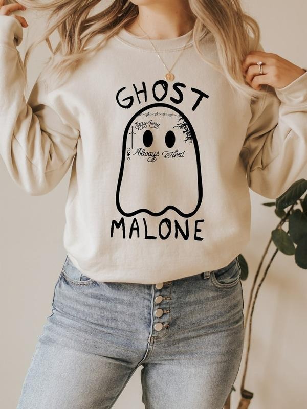 Ghost Malone Sweatshirt, Halloween Sweatshirt, Funny Halloween Crewneck, Cute Ghost Hoodie T-Shirts | CiraTrend.com