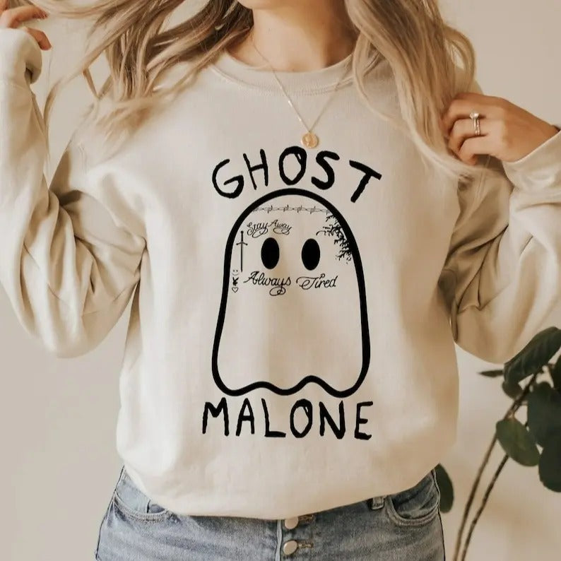 Ghost Malone Sweatshirt, Halloween Sweatshirt, Funny Halloween Crewneck, Cute Ghost Sweatshirt T-Shirts, Hoodie