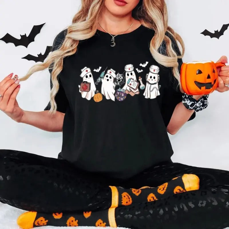Ghost Nurses Halloween T Shirts, Halloween Nursing T Shirt, Halloween Healthcare Shirt, Nurse Shirt, Unisex Short Sleeve...