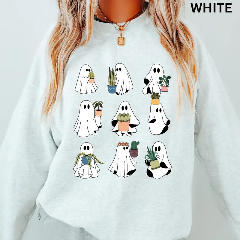 Ghost Plant Lady Sweatshirt, Ghoul and her Plants Sweatshirt, Plant Lover Gift, Halloween Ghost Sweatshirt, Halloween...