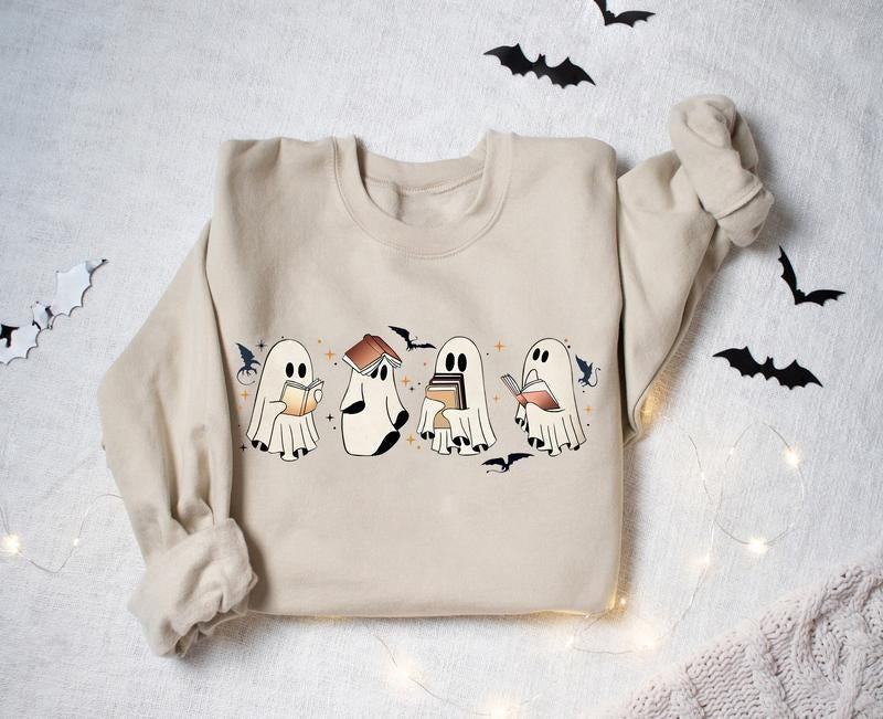 Ghost Reading Book Halloween Sweatshirt Ghost Reading Book Girly Shirt, Ghost Reading Book Sweatshirt, Ghost Shirt, Ghost...