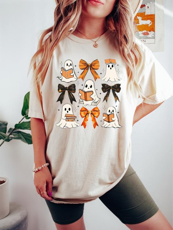 Ghost Reading Shirt, Teacher Halloween Shirt, Coquette Ghost Reading Book Shirt, Librarian Shirt, Book Lover Shirt,...
