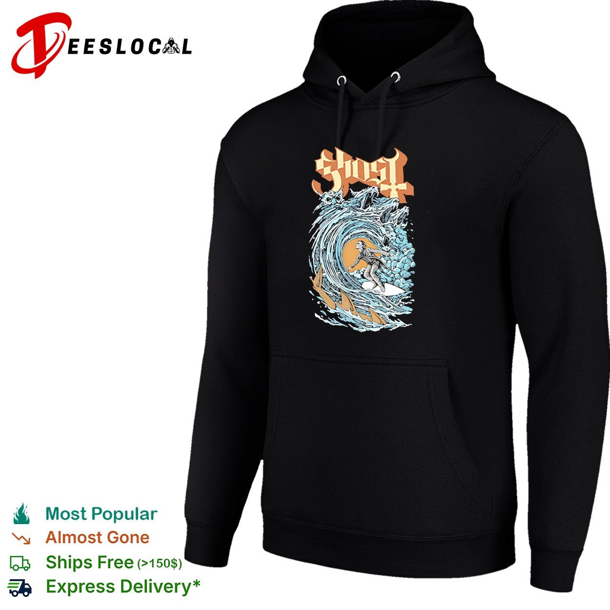 Ghost band surfing skeleton wave shirt