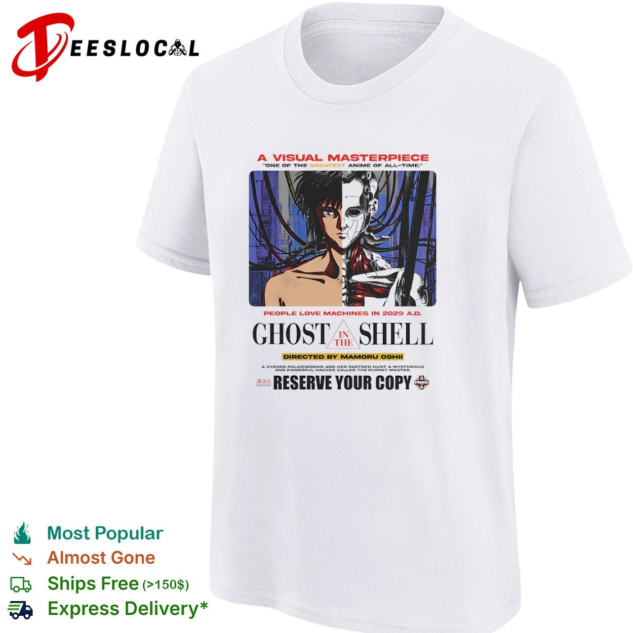 Ghost in the Shell cyborg anime people love machines in 2029 AD shirt