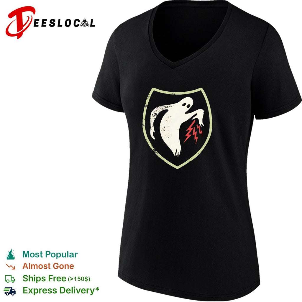 Ghost reaching lightning bolts shield shirt