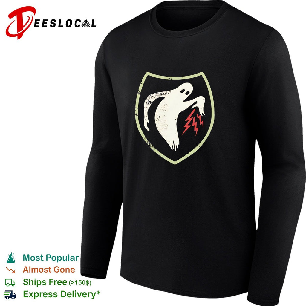 Ghost reaching lightning bolts shield shirt