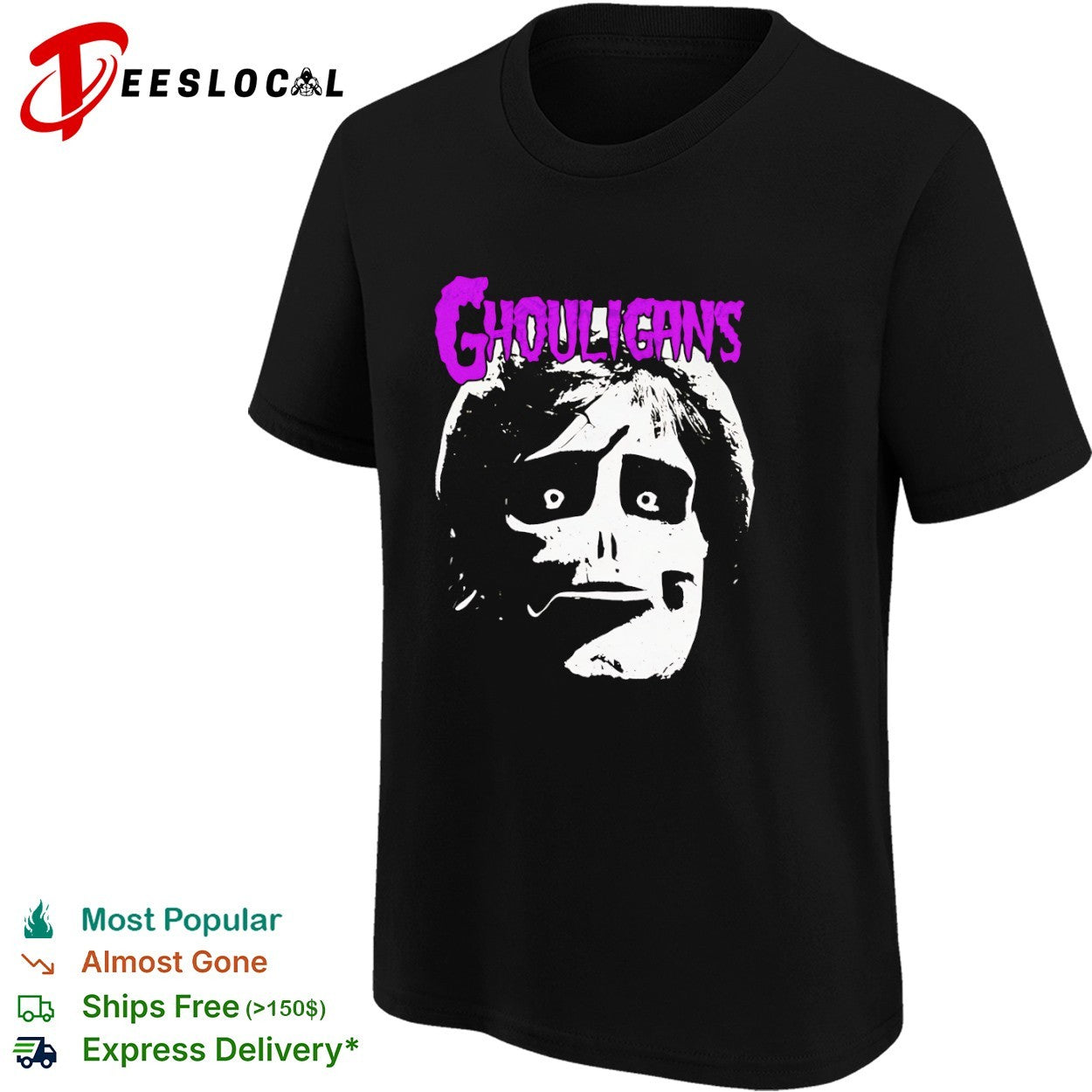 Ghouligans classic horror punk skull face purple typography shirt
