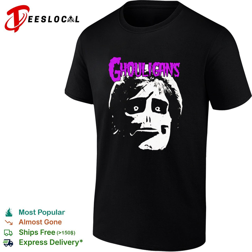 Ghouligans classic horror punk skull face purple typography shirt
