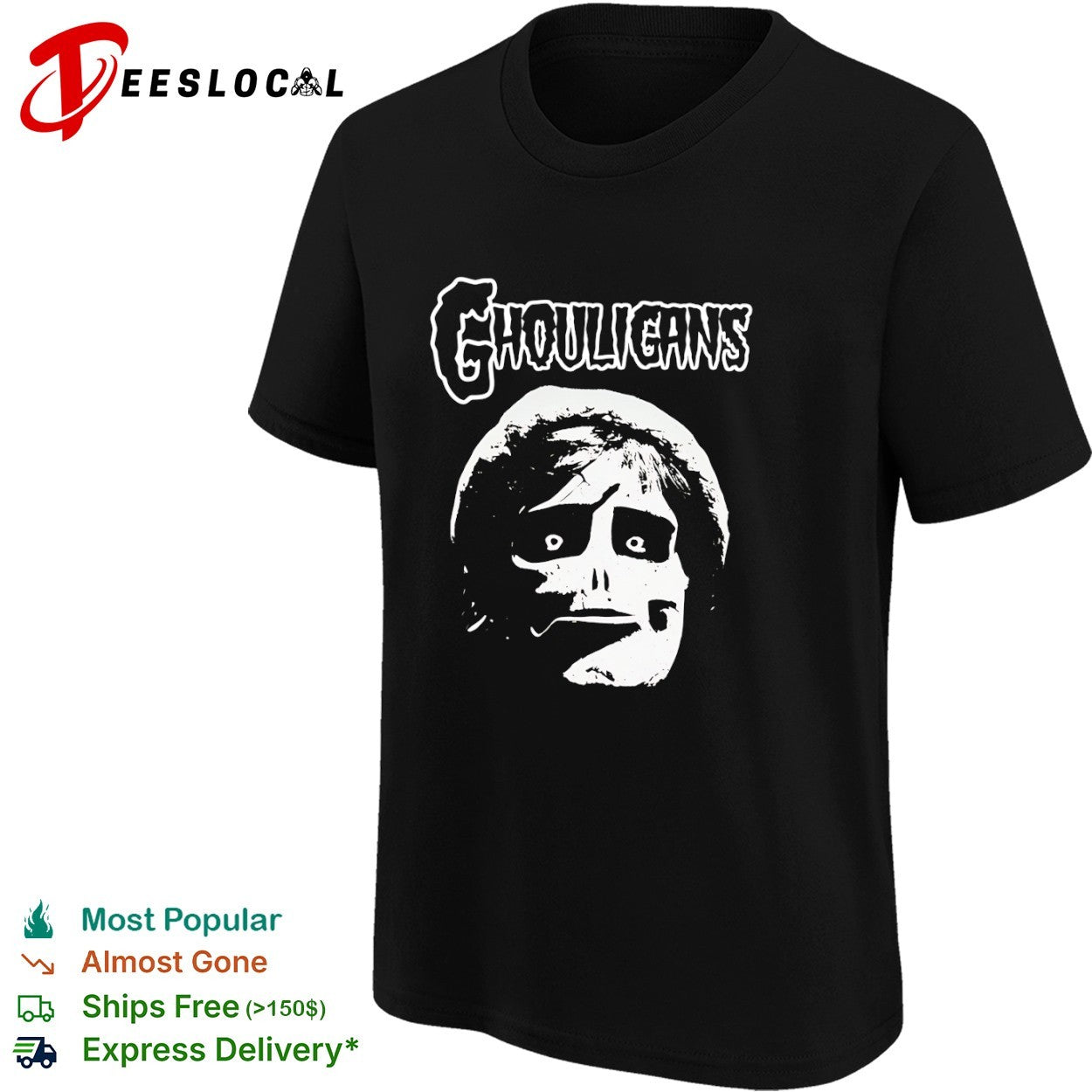 Ghouligans classic horror punk skull face white typography shirt