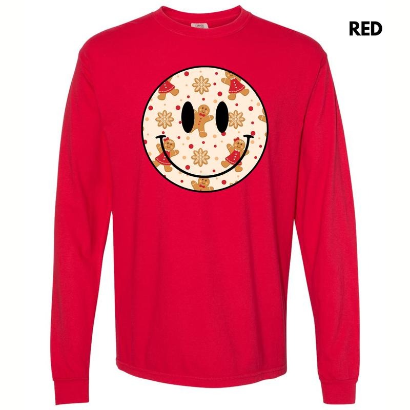 Gingerbread Happy Face Long Sleeve Comfort Colors T-Shirt 'NLB' Hoodie, Sweatshirt | CiraTrend.com