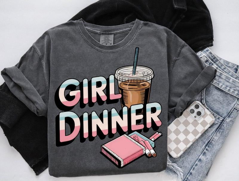 Girl Dinner Aesthetic tee, Retro tshirt, Trending tee, Funny tshirt, Girly girlhood vintage retro gen z humor