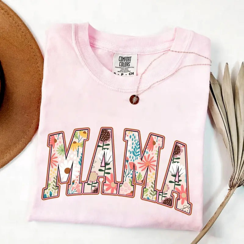 Girl Mama Comfort color Shirt, Boho Floral Mama T-Shirt, Mom Shirt for Mom for Mother's Day, Cute Mom Shirt, Mama Floral...