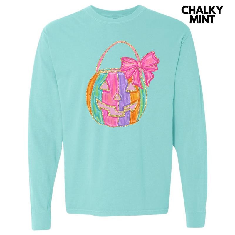 Girly Pumpkin Basket FAKE Glitter Long Sleeve Comfort Colors T-Shirt 'NLB' Hoodie, Sweatshirt | CiraTrend.com