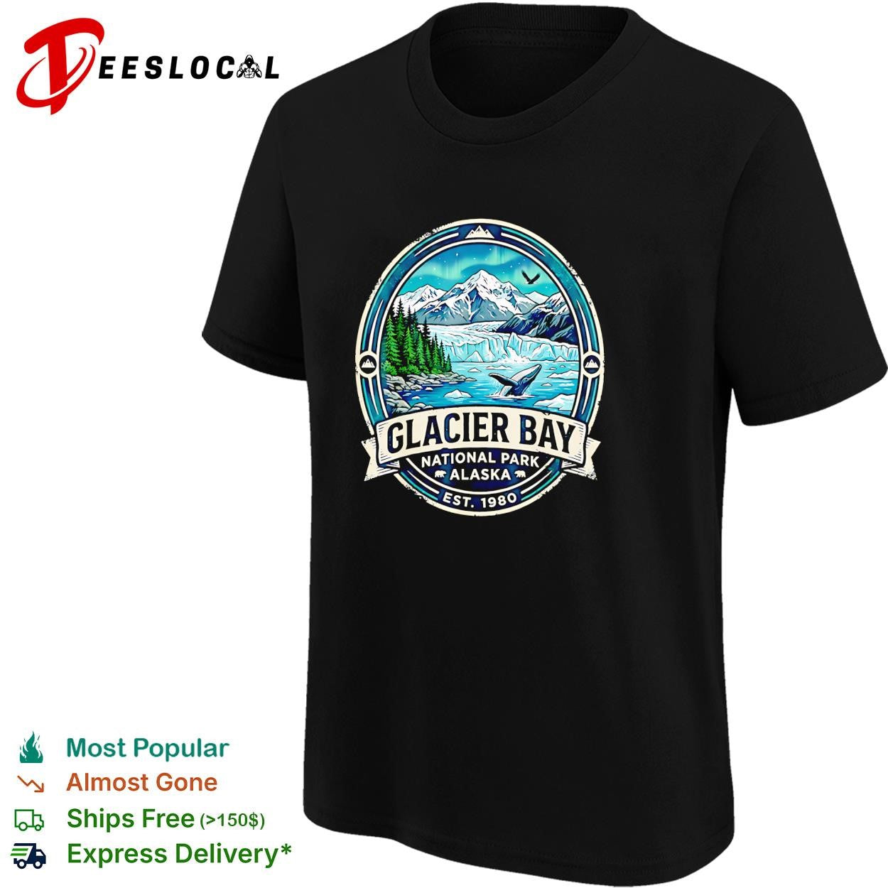 Glacier Bay National Park Alaska whale mountains est 1980 shirt